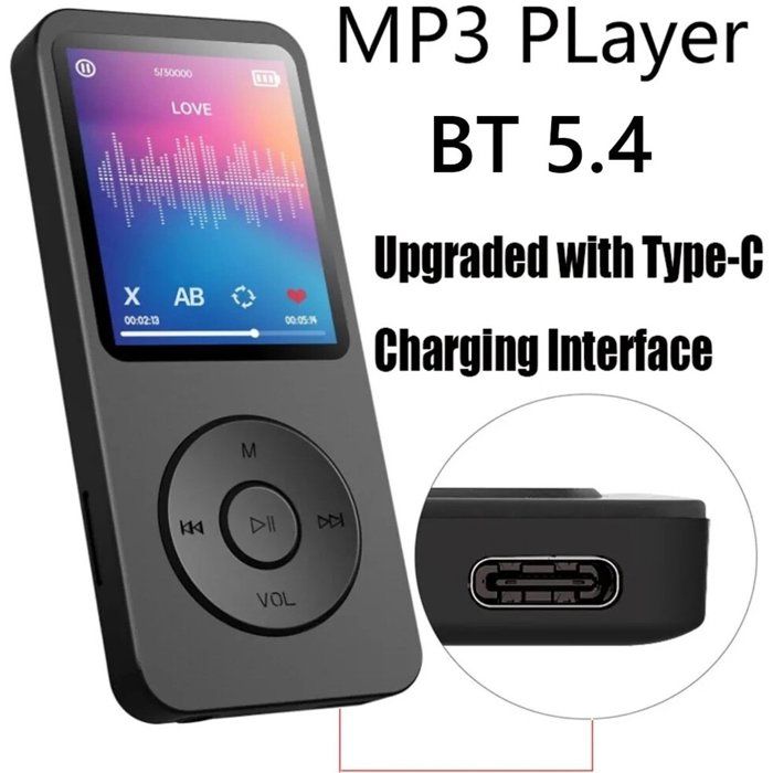 Lecteur MP3 portable de 18 pouce avec port USB-C Bluetooth 5.4 et lecteur de livres électroniques compatible.
