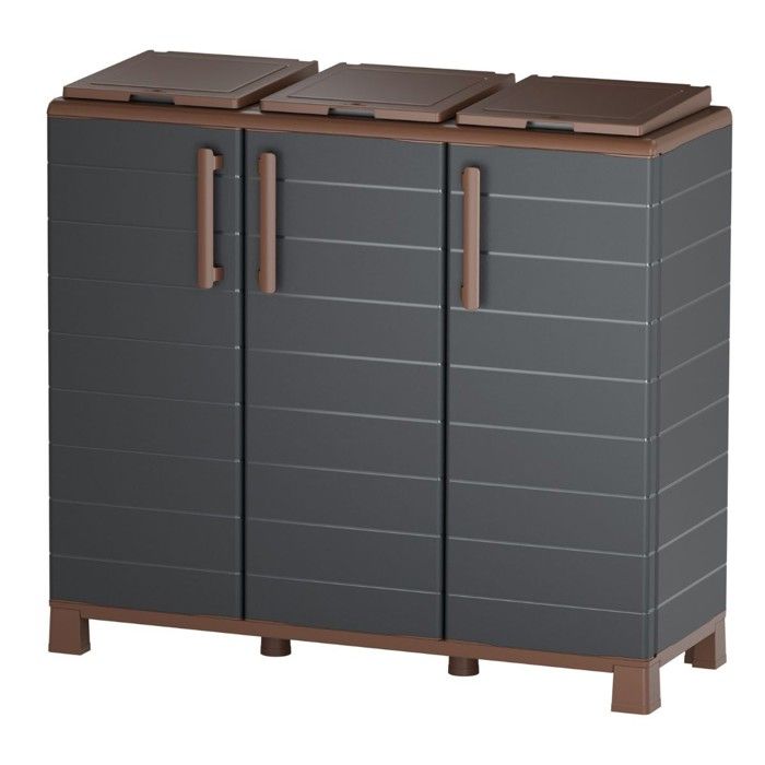 Armoire de tri 3 Portes Cache Poubelle de Tri Sélectif 102 x 37 x 90 cm Intérieur Extérieur Art Plast