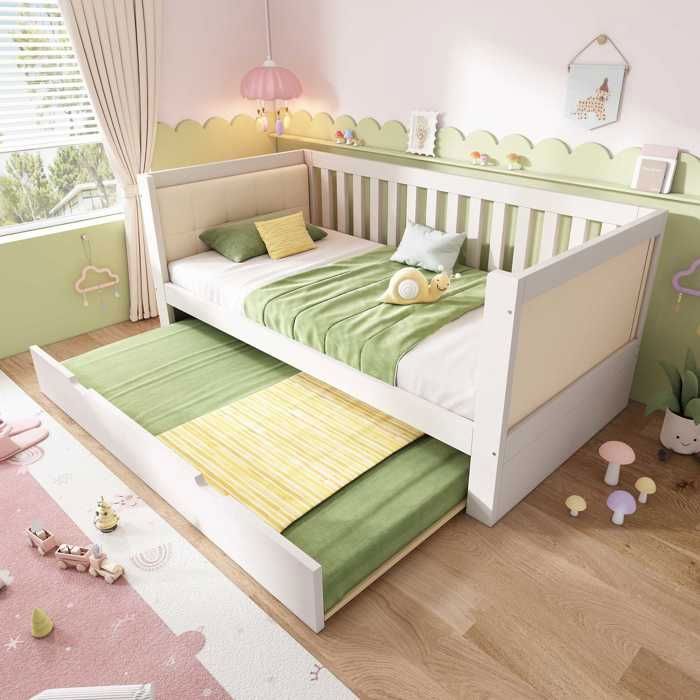 Lit Gigogne 90x190 Canapé Lit avec Lit Escamotable Économie dEspace Sommier en Bois Blanc - Idéal pour Petite Chambre ou Studio