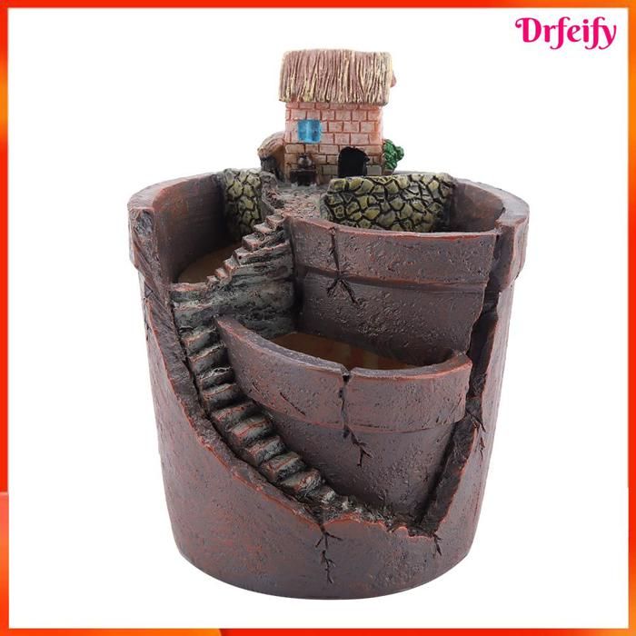 Pot de fleur en résine - AKOZON - Forme de maison - Trou de drainage - Résine écologique anti-corrosion - Pour succulentes