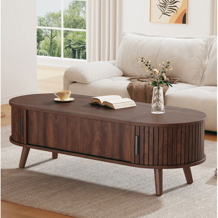 Table basse relevable noyer 120 x 50 x 39 5 cm plateau relevable rangement caché MDF