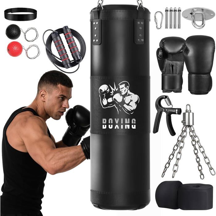 Sac de Frappe Adultes 120cm Lourd Sac de Boxe avec Gants et Bandage de Boxe Suspension Punching Ball pour Entraînement