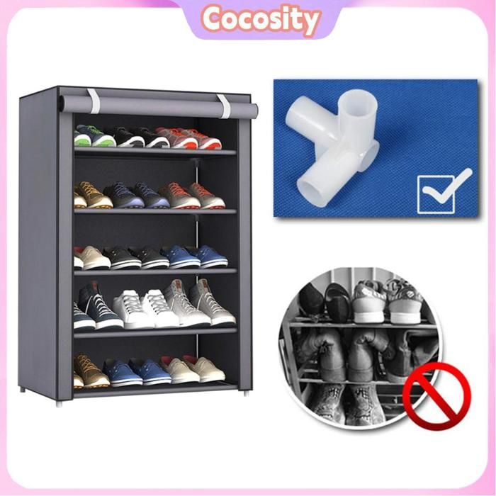 Cocosity placard à chaussures Armoire à chaussures avec housse anti-poussière étagère de rangement pour chaussures 5 deco linge