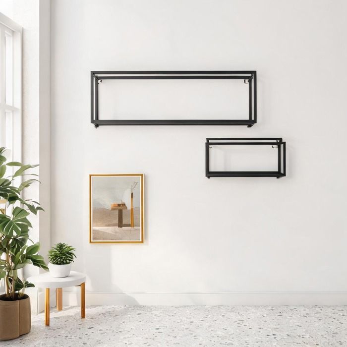 Set de 2 étagères murales en acier noir profond design rectangulaire moderne capacité 15 kg par étagère lot de 2 dimensions