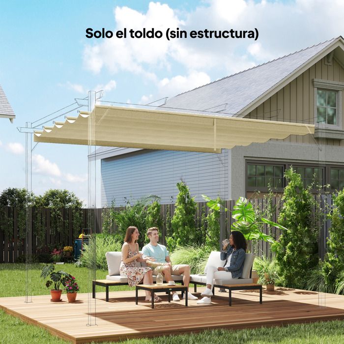 Toile de rechange pour toit rétractable 35 x 26 m pergola 4 x 3 m blanc crème 10 trous de drainage