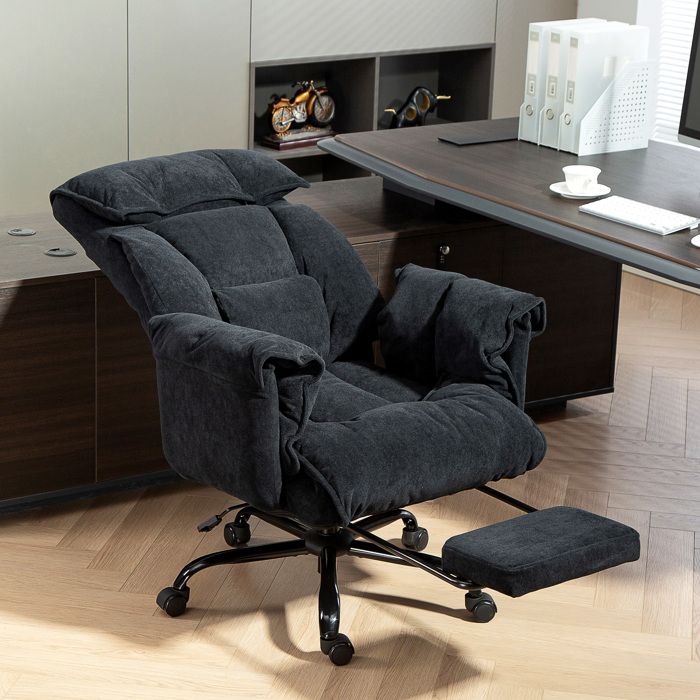 Chaise de bureau inclinable noire avec repose-pieds dossier haut hauteur réglable et roulettes