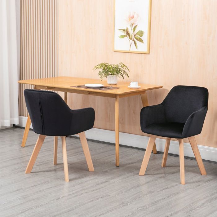 Chaise de cuisine - WESTYLE - 54x57x80cm - Lot de 2 - Dossier ergonomique & accoudoirs prolongés - Polyester/Bois - Noir