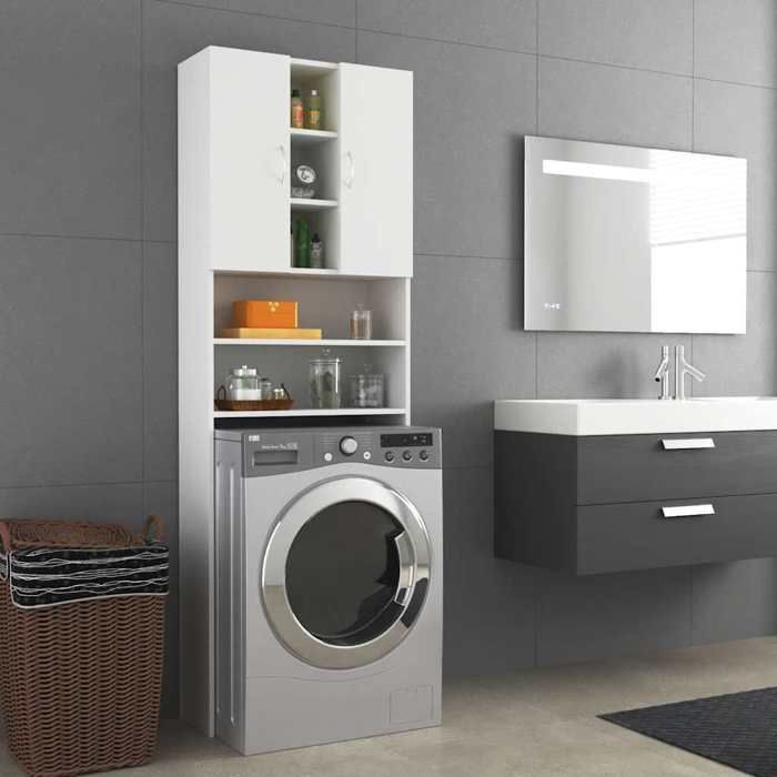 SALE 2026 Armoire pour machine à laver Blanc - Meuble pour machine à laver Blanc 64x255x190cm 5813261288687