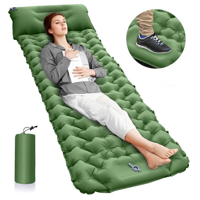 LEMONMAX Matelas de Camping Autogonflant 193x68x8 cm Matelas Gonflable avec Pompe à Pied Intégrée pour Camping et Voyages Vert