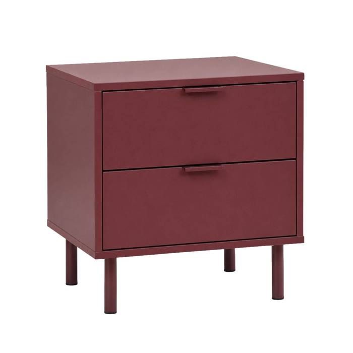 Table de chevet décor bois et métal 2 tiroirs bordeaux - Ellie Table de chevet décor bois et métal 2 tiroirs bordeaux - Ellie