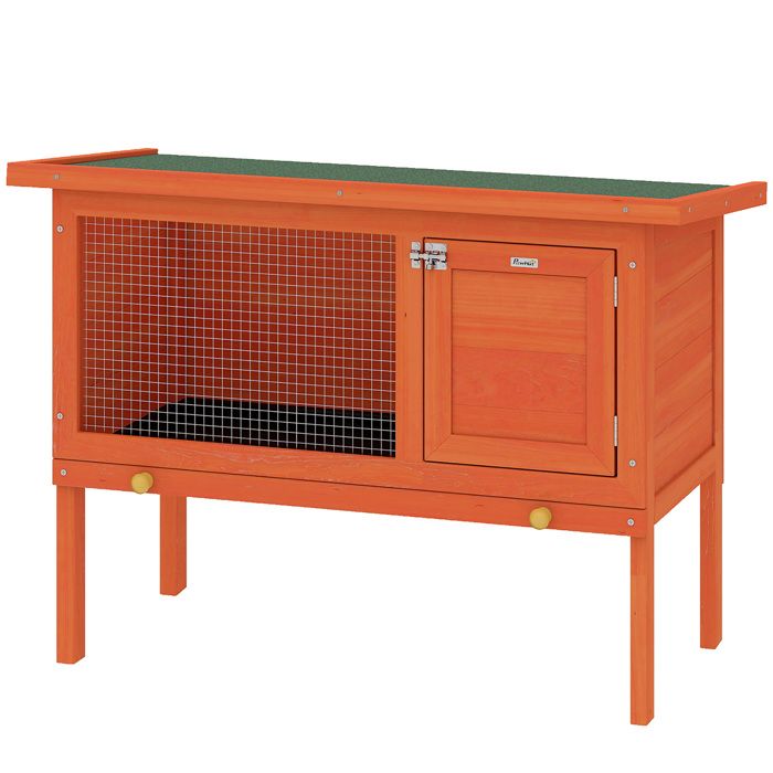 Clapier - Clapier Lapin Extérieur en Bois Toit Ouvrable Asphalte - Design Surélevé - 90 x 45 x 65 cm - Orange