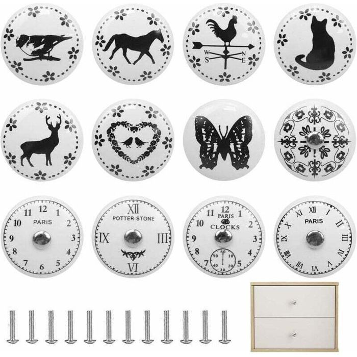 Bouton Tiroir Céramique Vintage - MAX® - Poignée Meuble Cuisine - Blanc - Lot de 12 Bouton Tiroir Céramique Vintage - MAX® - Poignée Meuble Cuisine - Blanc - Lot de 12
