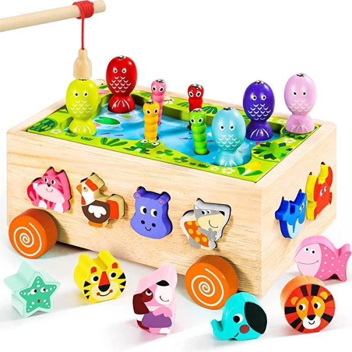 Jouet Enfant 2 Ans, Jouets en Bois Jeu de Pêche, Jeux Montessori 2 Ans, Jeu  de