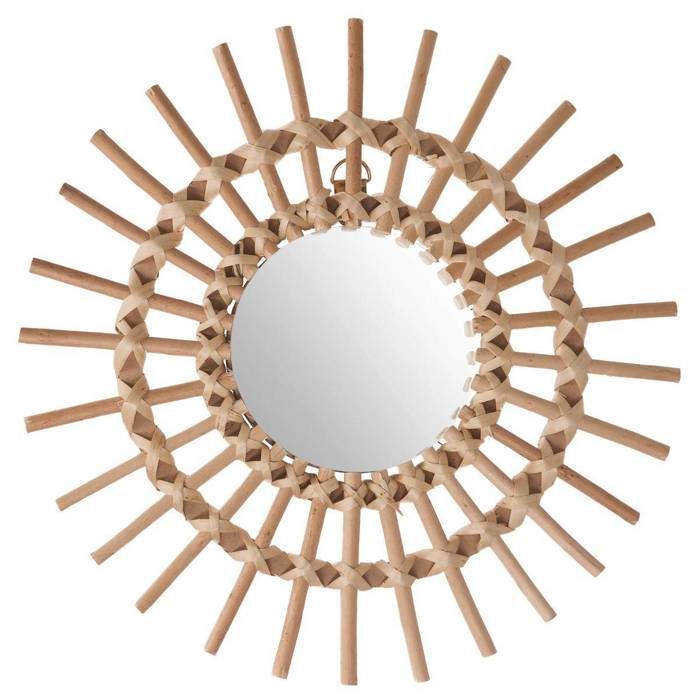 Miroir "Soleil" - rotin - D30 cm - Beige -
