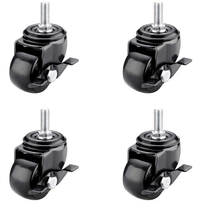 Lot De 4 Roulettes Pivotantes Avec Frein - Tige Filetée M8x15 Mm, Diamètre 76 Mm, Capacité 68 Kg Par Roue