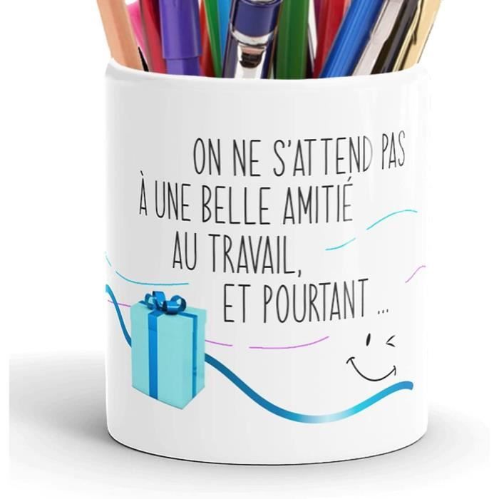 Mug Pot À Crayons Humour Collègue Idée Cadeau Original Amitié Message Drôle Stylo Pour Départ En
