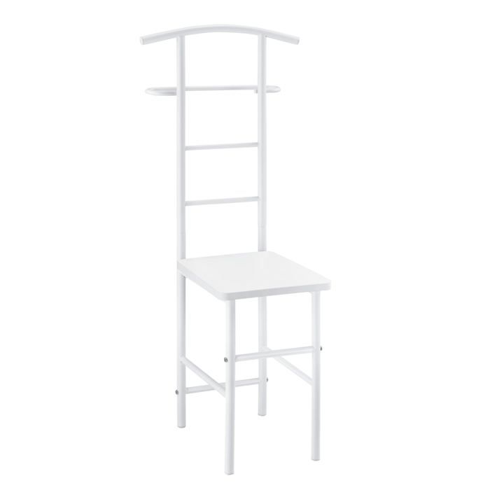 Valet de chambre porte vetements avec cintre et porte pantalons metal MDF 107 cm blanc