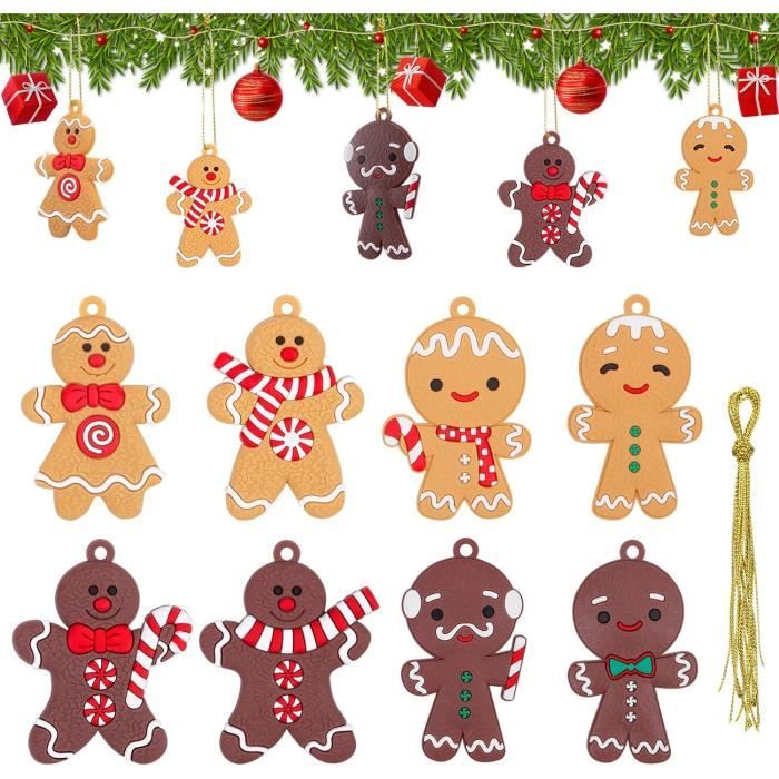 Décoration Sapin De Noël En Bois, 12pcs Ornements à Suspendre