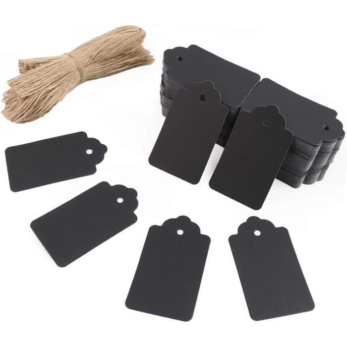 CHSYOO 500 Étiquettes Papier Kraft Noires 3,3x2cm Avec Corde De Jute 10m – Idéales Pour Cadeaux Et Artisanat