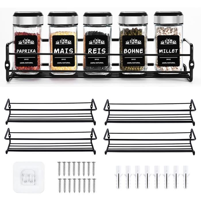 étagère à épices Murale Étagère à Épices Murale Acier Inoxydable - Longueur 40cm | Noir, Installation Adhésive étagère Murale Pour épices