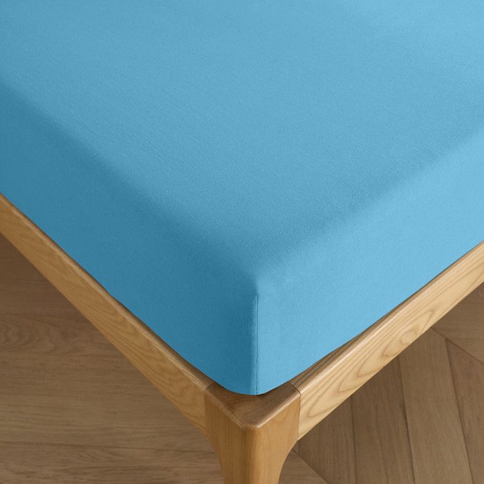 Drap housse 90 x 190 cm bonnet 30 cm Prémium pour lit 1 place - 90x190+30 - Prémium Cyan