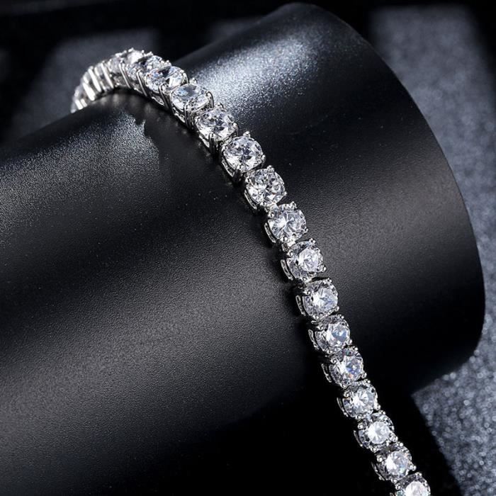 Superbe Chic Femmes Rond Noir Zircone cubique Argent Tennis Bracelet Lien Chaîne Superbe Chic Femmes Rond Noir Zircone cubique Argent Tennis Bracelet Lien Chaîne