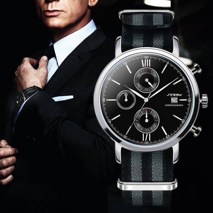 Montre Homme Sinobi James Bond 007 Spectre Date TISSU Chronograph