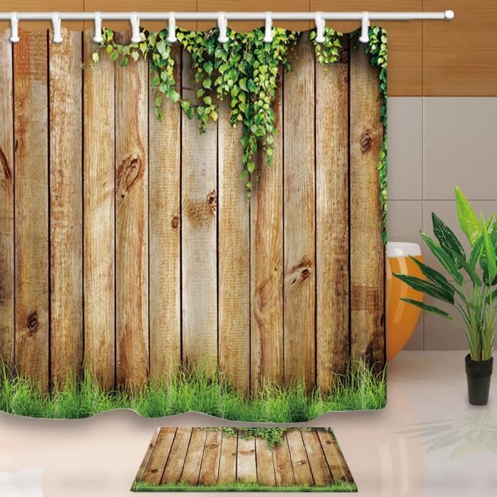 Bois Résistants à L Eau Salle De Bain Rideau De Douche Pour Salle De Bain Resistant A L Eau Style 1 De Jardin En Bois Cloture Tissu W 12 Crochets Nouveau Achat Vente Rideau De Douche Cdiscount
