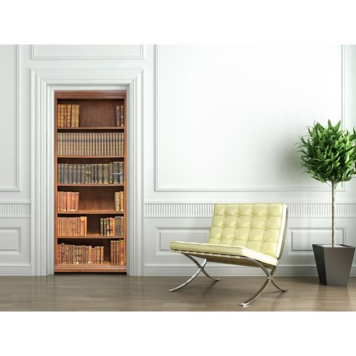 Poster de Porte Stickers muraux Biblioth/èque vintage Salon Porte Cuisine Chambre Salle de Bain Sticker Mural Papier Peint Autocollant auto-adh/ésif pour porte autocollant porte Papier Peint Po 77x200cm