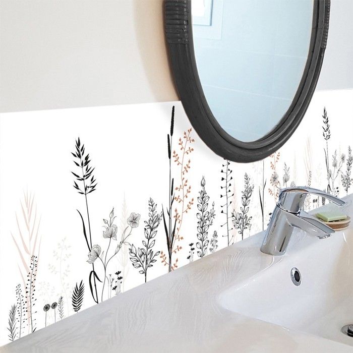 Crédence pour salle de bain en PVC floral blanc 140x30 cm (en 2 bandeaux) - 99 Déco