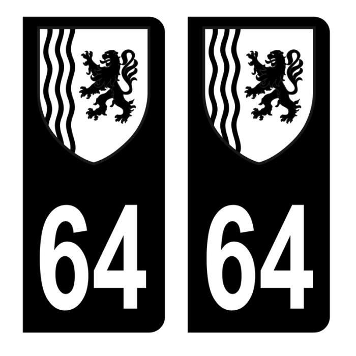 Autocollant Stickers plaque d'immatriculation voiture auto département 64  Pyrénées-Atlantiques Logo Région Aquitaine Noir Couleur - Cdiscount Auto