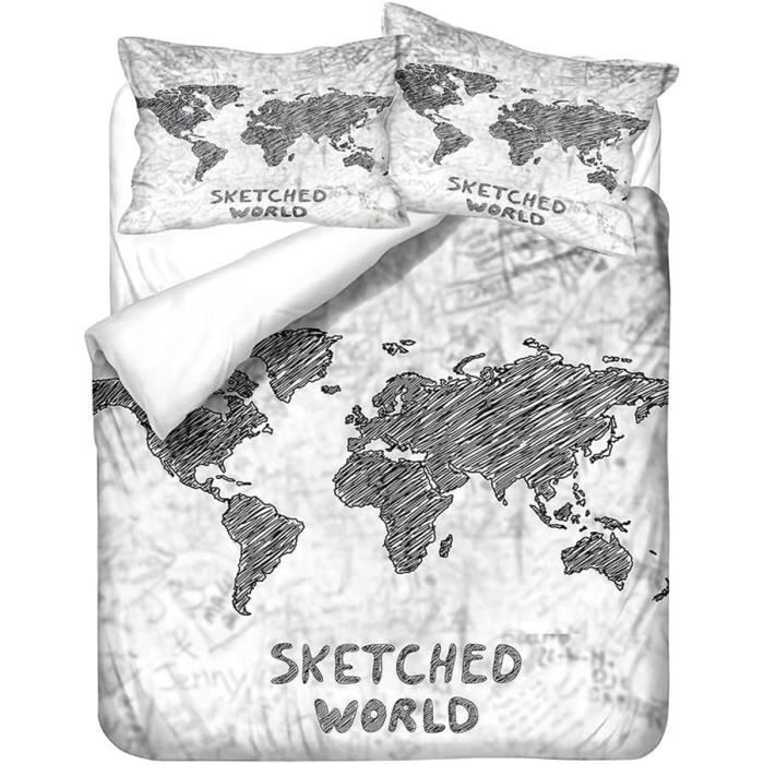 Housse de Couette 220x240cm Carte Noire Imprimé Microfibre avce 2 taies