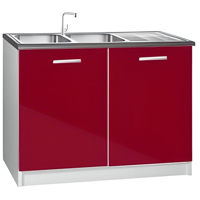 Meuble cuisine bas - TARA - 120 cm - 2 portes - Bordeaux - Cdiscount Maison