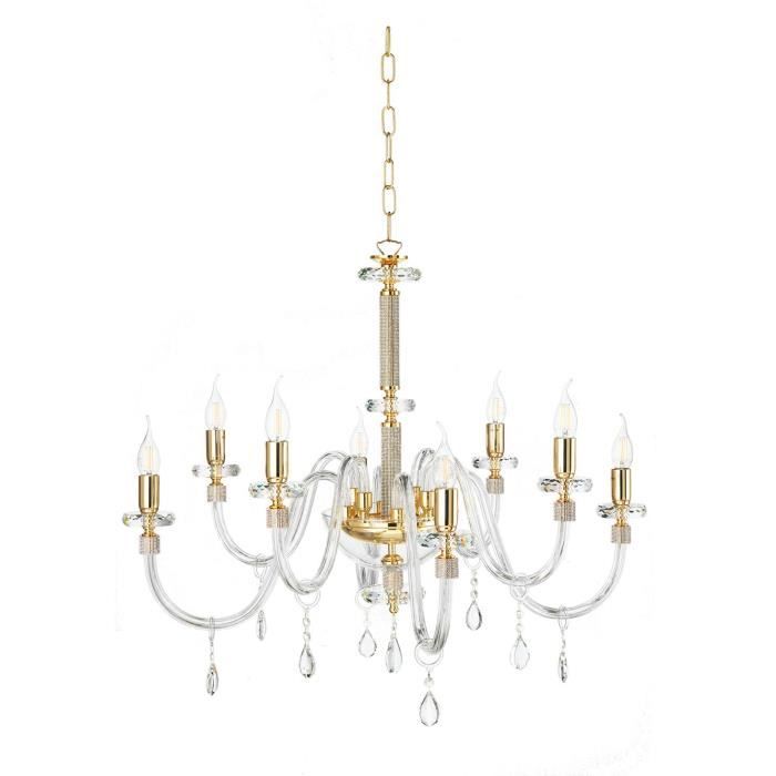 Lampe à suspension - DIDO - Modèle 8 Lumières - Verre transparent - Métal - Détails en cristal optique