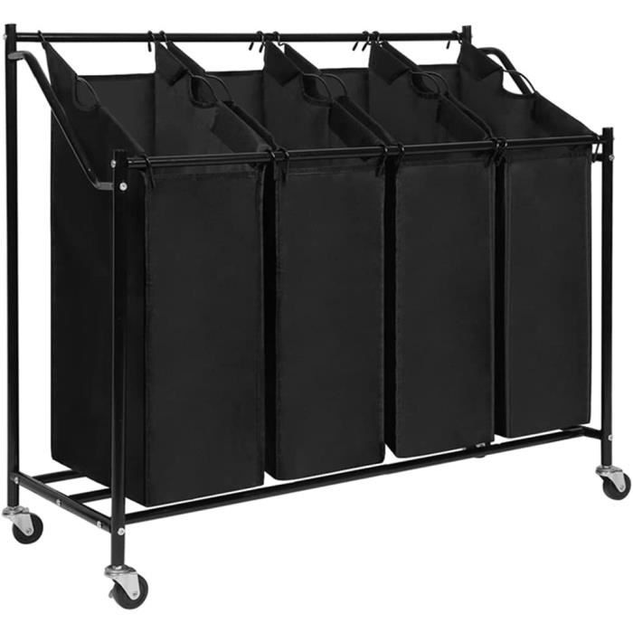 Panier à Linge 150L YKDIRECT Avec Roulettes - Cadre Métal Et Sac Amovible - Noir Pour Buanderie