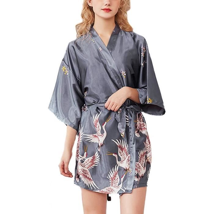 Asskyus Robe de Kimono en Satin de Sommeil pour Femmes Long Peignoir pour Femme