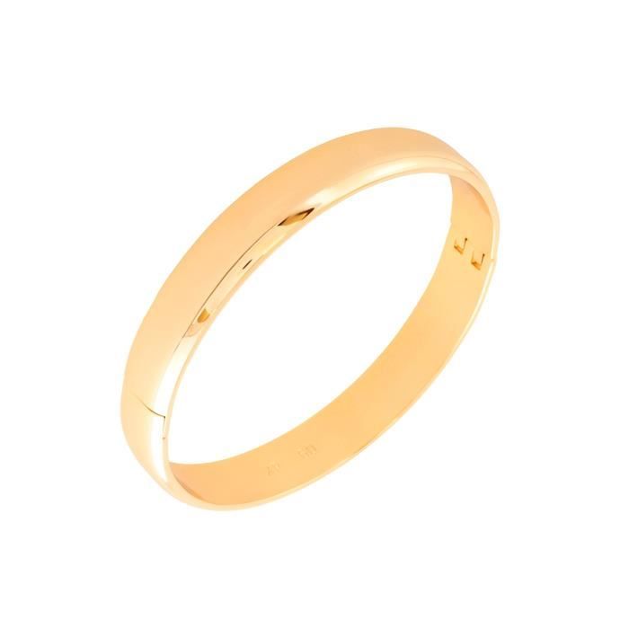 bracelet jonc rigide rond large 1 cm femme plaqué or jaune 750/1000 3 microns