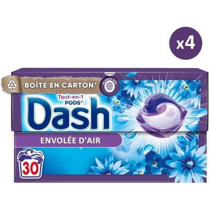 Dash - 4x30 Pods Tout-en-1 Air Frais Et Fleurs Blanches, Lessive en Capsules  Dash