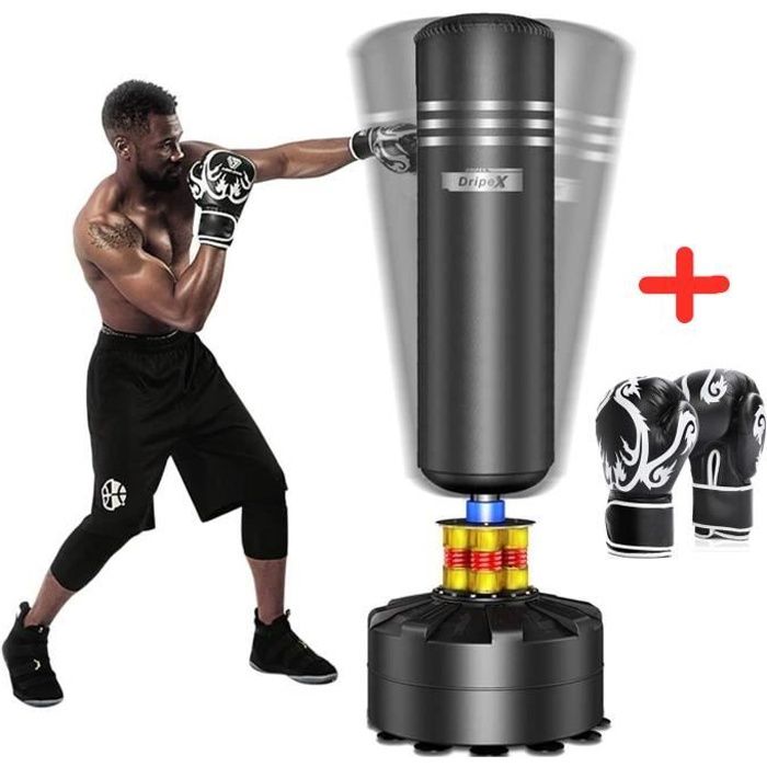 Dripex sac de frappe avec gants 175cm sac de boxe adulte sur pied punching ball autoportant noir