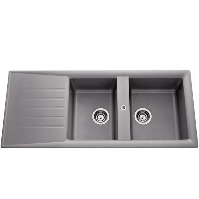 Evier Synthese Gris Alu Ewi Emeraude 2 Bacs 1 Egouttoir Cuisissimo Achat Vente Evier De Cuisine Evier Synthese Gris Alu Ewi Cdiscount