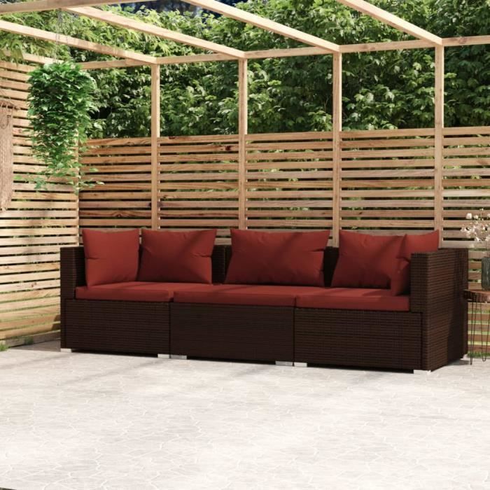 Canapé Central De Jardin En Résine Tressée - Lot De 2 Pièces Avec Coussins Marron - Design Modulaire Résistant Aux Intempéries