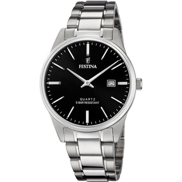 Montre - Festina - Homme - Bracelet Acier Inoxydable - Cadran Noir - Dateur