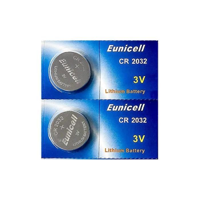 Lot de 2 piles bouton lithium Eunicell CR2032 / DL2032 / E-CR2032