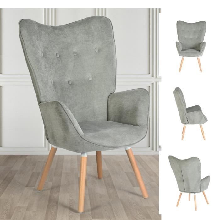 furniturer fauteuil nordique scandinave moderne en tissu, pieds en hêtre pour chambre à coucher, salon, bureau, salon, gris