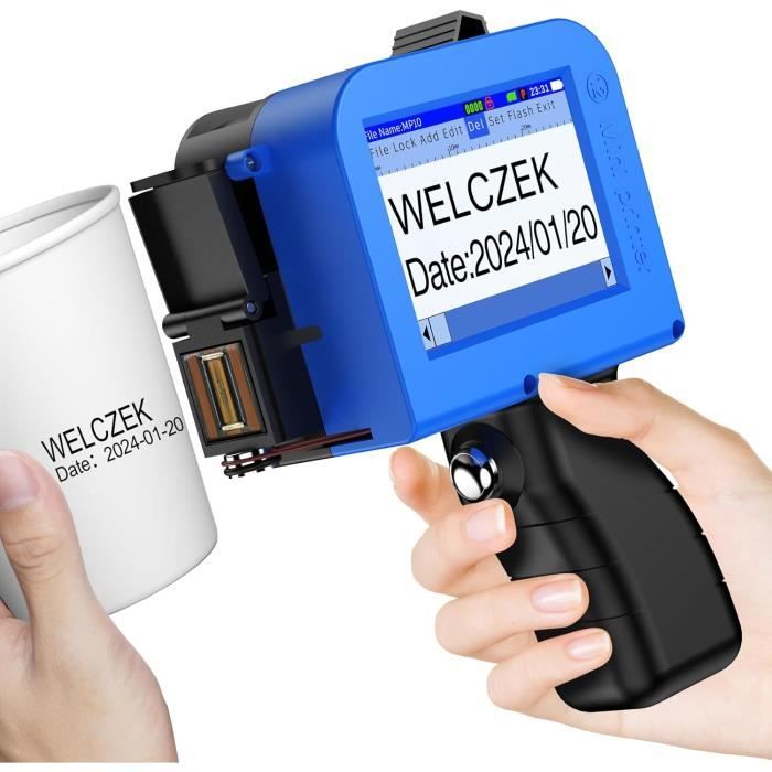 Imprimante Jet D'Encre Portable HD 4,3" Tactile – Étiqueteuse Mobile Batterie Pour Date, Code-Barres, QR, Logo Sur Carton, Métal, Plastique