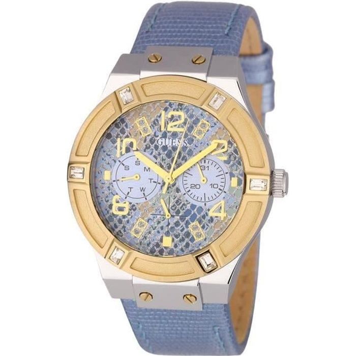 GUESS Montre Quartz W0289L2 Bracelet Cuir Femme Bleu Chic Achat