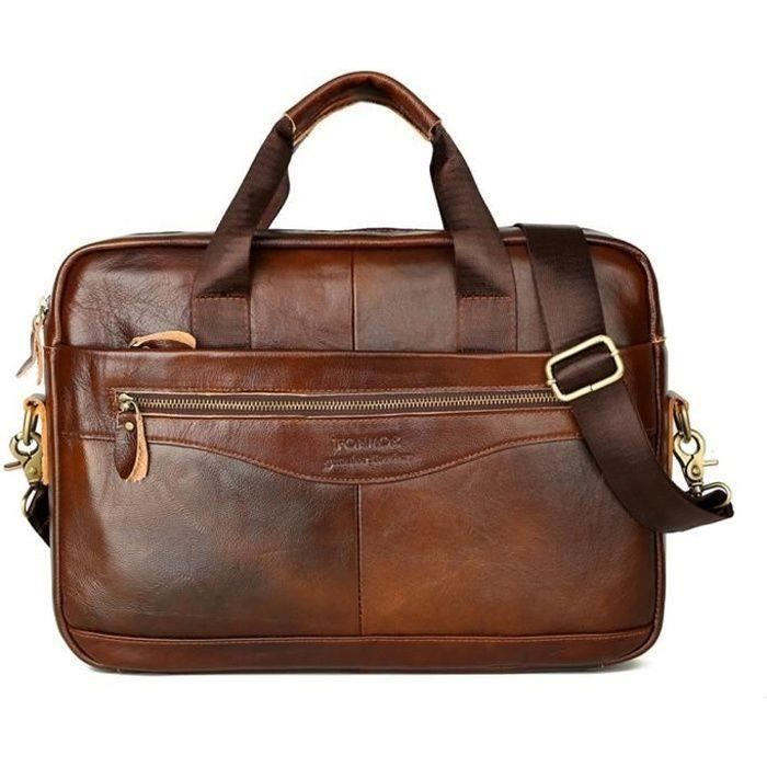 Sac Porteur En Cuir Véritable - Taille M - Pour Ordinateur Portable - Style Sac D'école/messenger - Neuf Sans étiquette