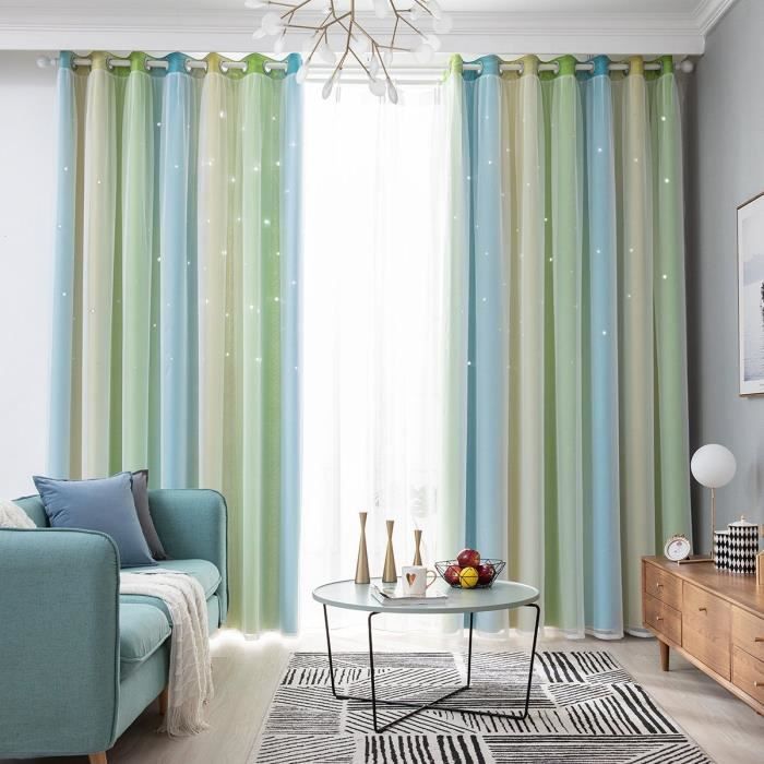Rideau occultant thermique - HONGYA - Double couche - 100x200cm - Vert - Œillets