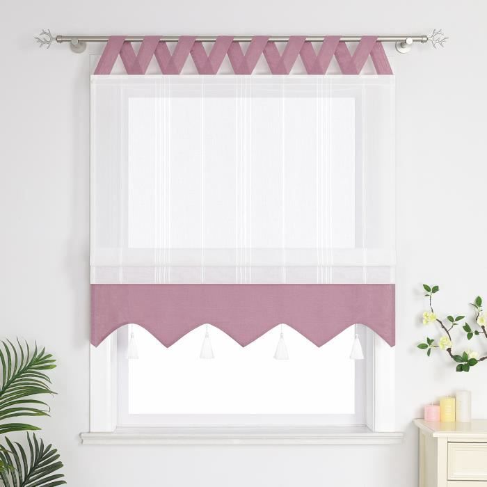 SIMPVALE 1 Pièce Stores Romains Avec Broderie Voilage Tulle Voile Rideaux Lin De Coton Pour Chambre à Coucher, Cuisine, Salle De Bain, Salon, Balcon, Gris, 60x140cm