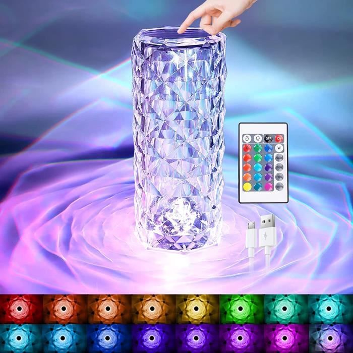 16 couleurs cristal lampe de bureau tactile télécommande Rechargeable